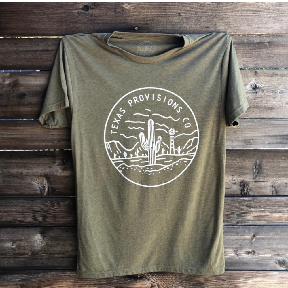 Texas Provisions Co shirt in military green brown for sale online still for $25